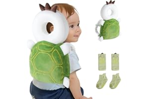 JumiLux Baby Head Protector Backpack (9 to 24 Months) - Cute Head Guard Pillow with Knee Pads and Socks, Crawling and Walking Safety Set, Toddler Head Cushion Backpack, Baby Gift, Green Turtle