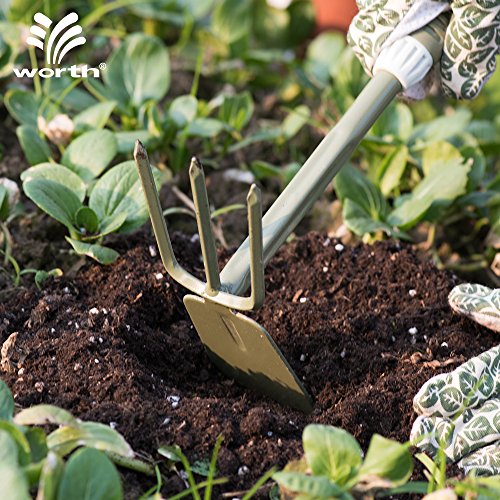 image for Worth Garden Powder Coating Carbon Steel Hand Digger & Hoe Combo Tool 