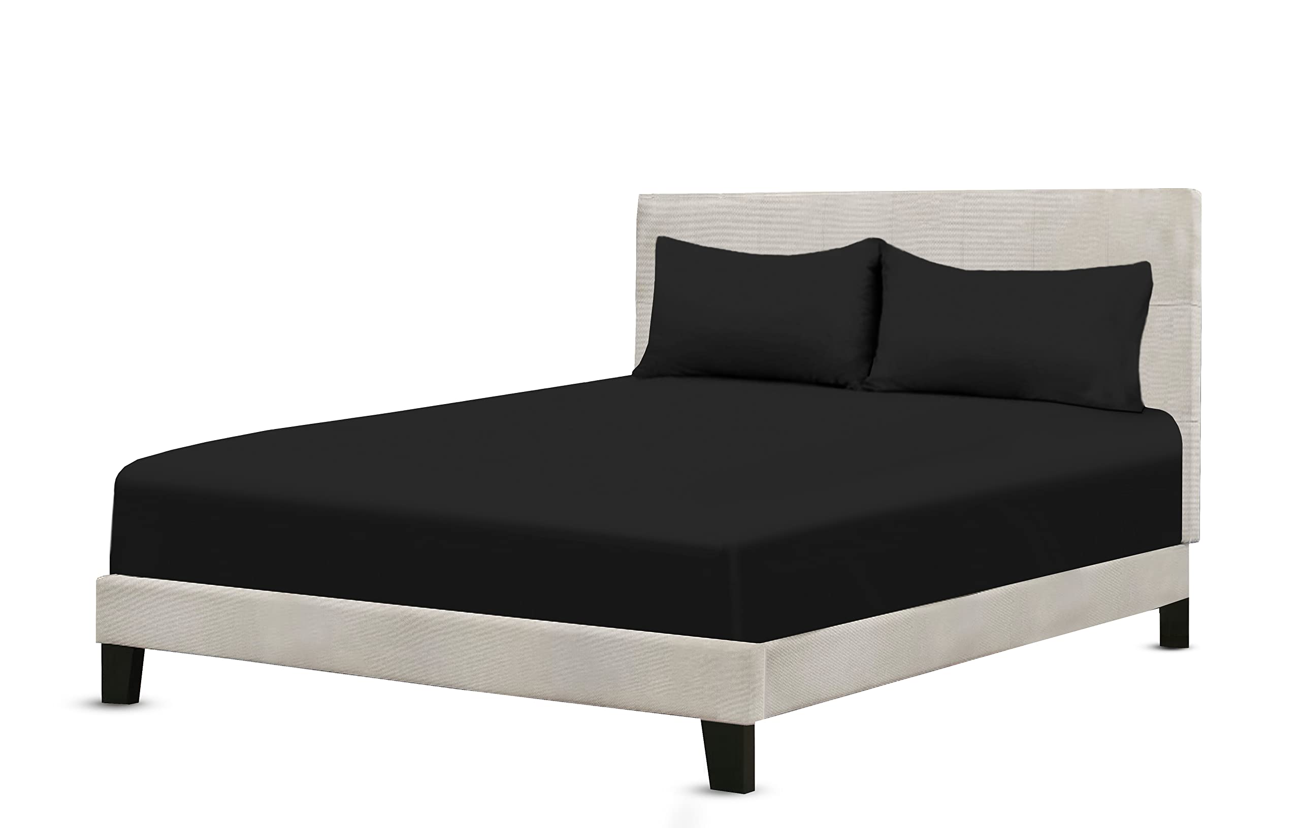 A ATH COLLECTION 300 Thread Count Egyptian Cotton Fitted Sheet 30 CM/12 Inch Extra Deep Pocket, Hotel Quality Cotton Soft, Fade & Wrinkle Resistant Fitted Bed Sheets (Super King, Black)