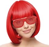 Aomig Short Bob Wig Set 4 Pack Neon Fancy Dress Wigs with Bangs Sunglass Cap view 7