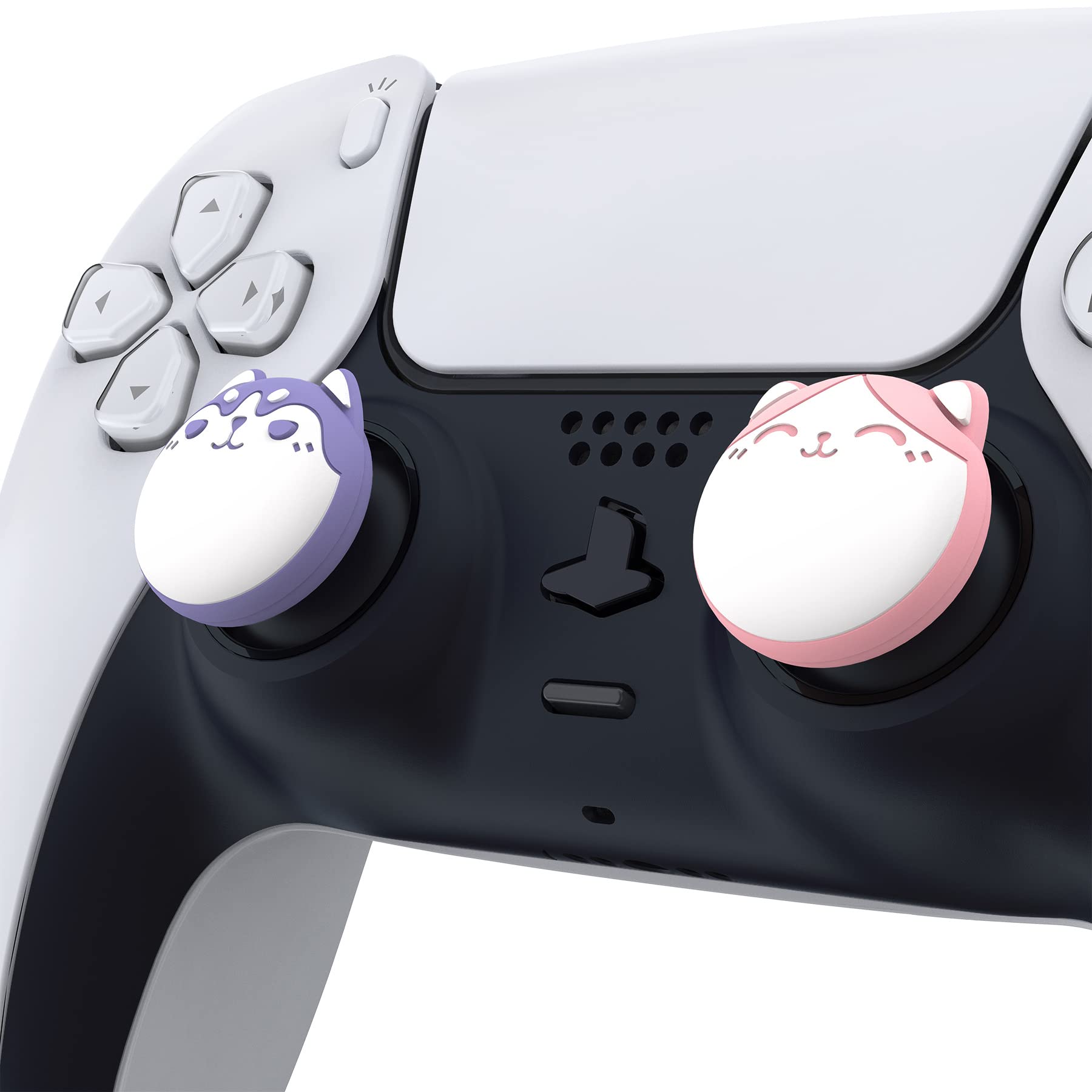 PlayVital Thumbstick Caps for PS5, Stick Attachments for PS4, Protective Caps for Xbox Series X&S, Accessories for Xbox One, Analogue Stick Caps for Switch Pro Controller-Husky & Kitty (Light Red &