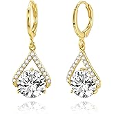 Elaximn 14K Gold Plated Round CZ Drop Dangle Earrings with 10MM Cubic Zirconia, Hypoallergenic Small Gold Huggie Hoop Earrings, Accents for Everyday Elegance