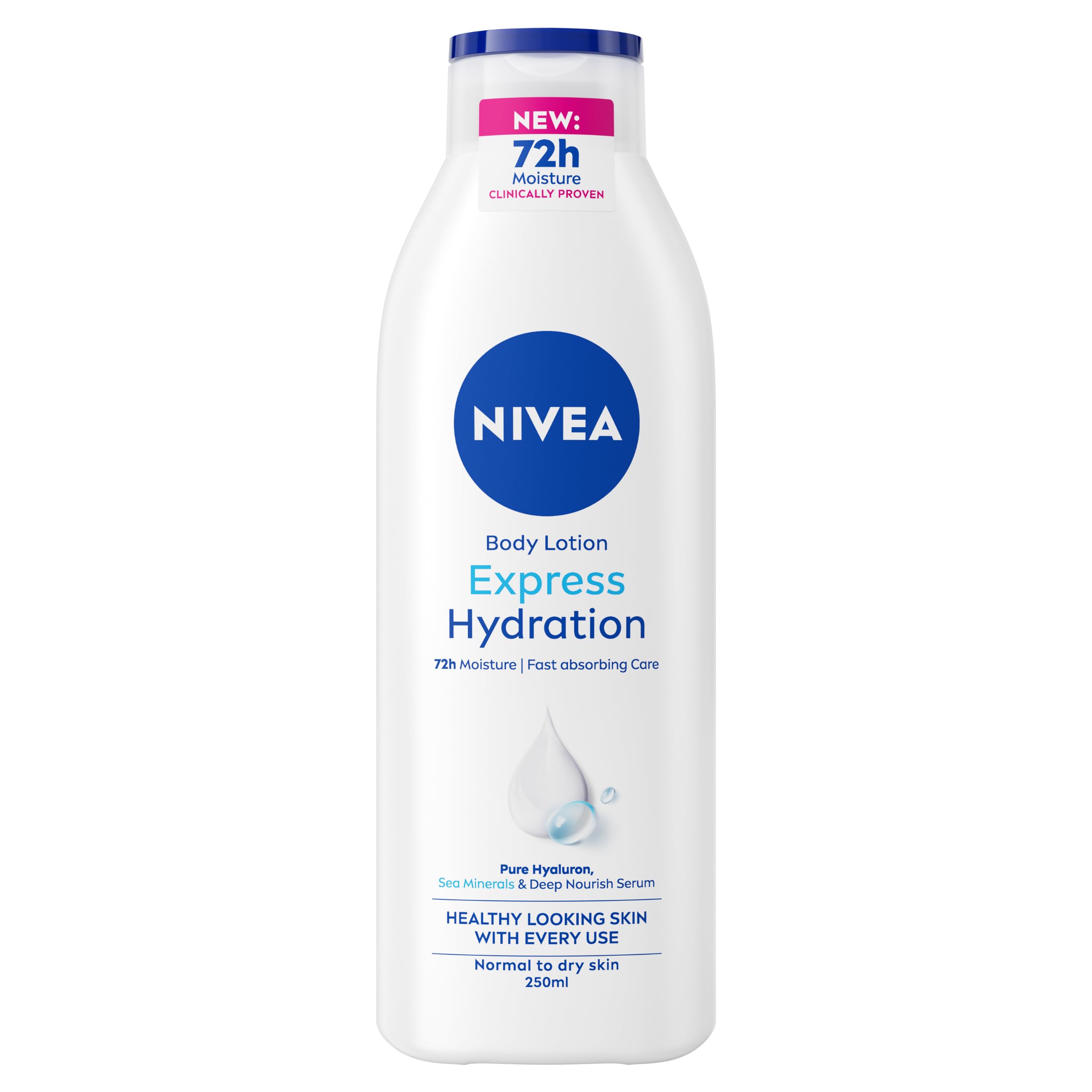 NIVEA Express Hydration Body Lotion (250ml, Pack of 6), Fast Absorbing 72H Hydration Dry Skin Moisturiser Made with Deep Moisture Serum and Sea Minerals, Smooth Skin NIVEA Body Lotion