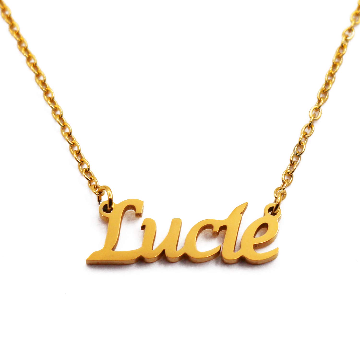 Kigu Lucie Personalised Name Necklace 18ct Gold Plated, Custom Dainty Name Pendants, Jewellery for Ladies, Girlfriend, Mother, Sister, Friends