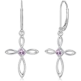POTOPYY Cross Earrings for Women Sterling Silver Infinity Birthstone Dangle Cross Earrings Birthstone Jewelry for Women Christmas Gift from Women Her