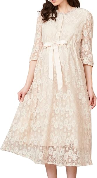 Amazon Co Jp Sweet Mommy マタニティワンピース 授乳服 アンティーク総レース ロングドレス 前開き 服 ファッション小物