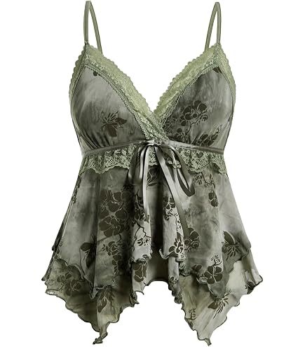 SOLY HUX Womens Y2K Lace Cami Sleeveless Striped Spaghetti Strap