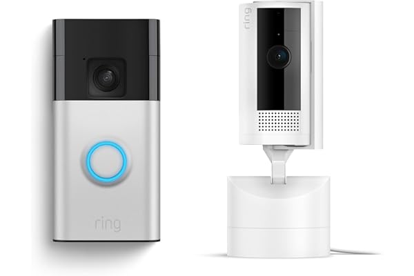 Ring Battery Doorbell with Ring Pan-Tilt Indoor Cam (White)