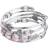 PEARL&CLUB Bead Crystal Wrap Bangle Bracelet - Fashion Jewelry Beaded Bracelet with Silver Metal, Gifts for Women