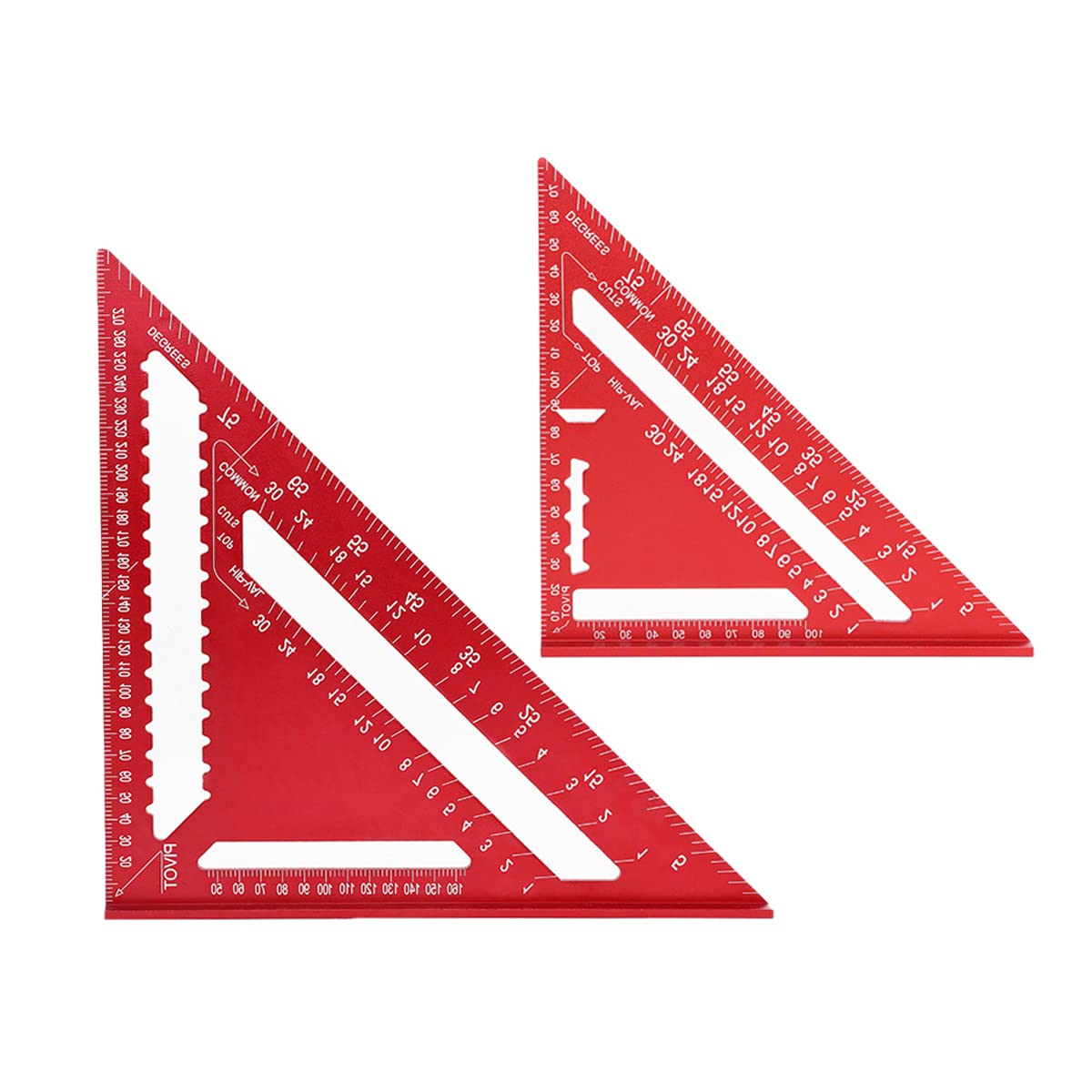 Verve Jelly 2Pcs Carpenter Triangle Rulers, 7 Inch and 12 Inch Speed Square, Square Protractor, Aluminum Alloy Triangle Ruler, Layout Measuring Tool for Home Builders DIY Lover Artists, Red