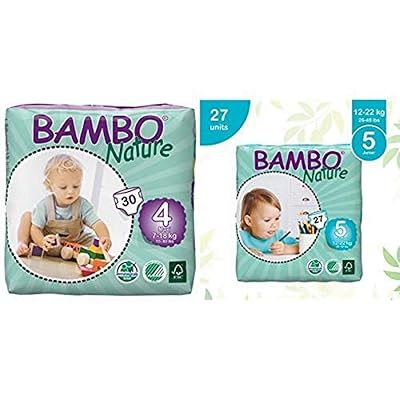 Bambo Nature Eco Friendly Baby Diapers Classic for Sensitive Skin, Size 4 15-40 lbs, 30 Count and Bambo Nature Eco Friendly Baby Diapers Classic for