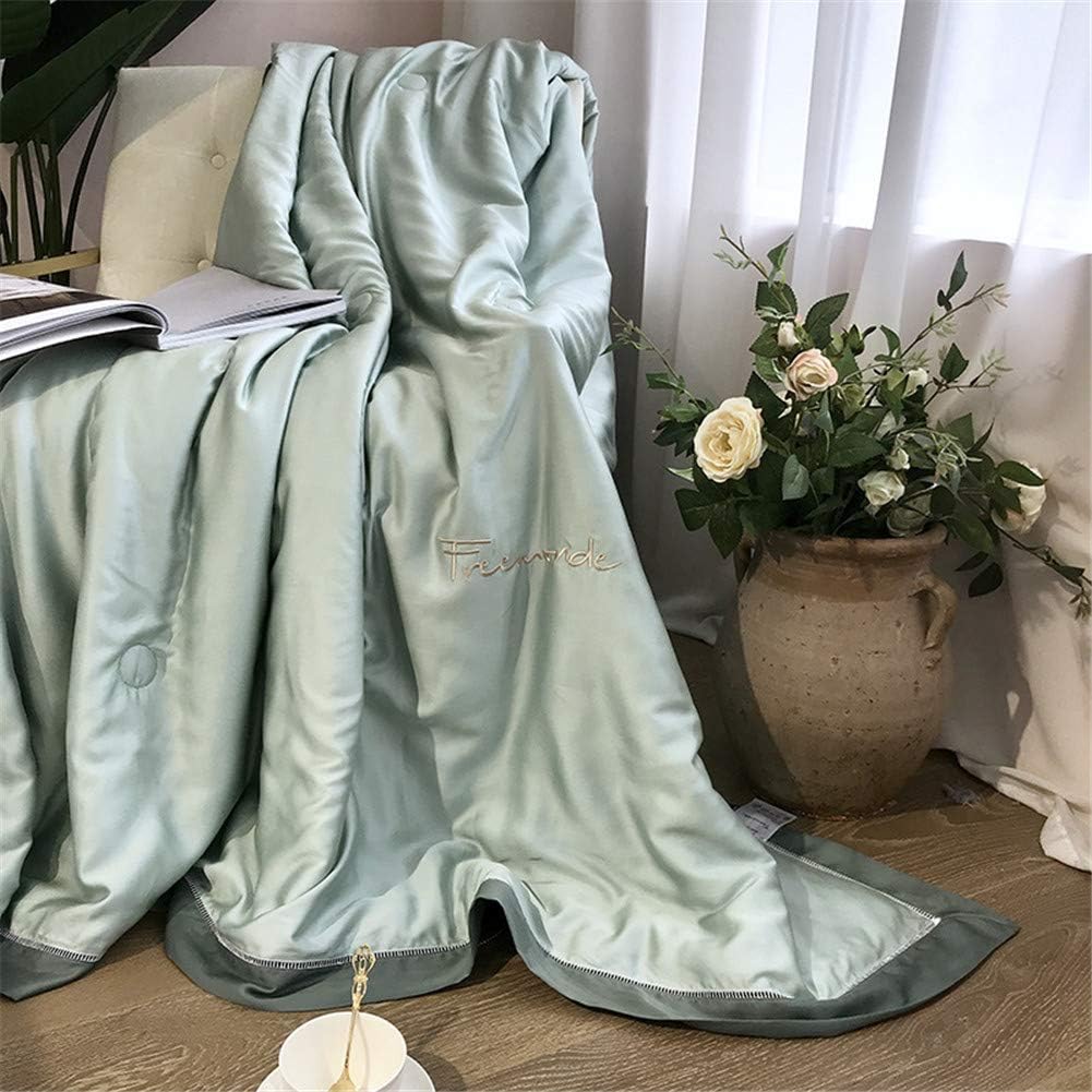 MLAH Washed Tencel Quilts Summer Embroidery Comforter Set Solid Fashion Duvet Cool Bedspread Queen King Size,Green,200 * 230CM