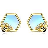 Bee Earrings for Women Sterling Silver Bee Stud Earrings Bumblebee Jewelry Honeycomb Earrings Gifts for Women
