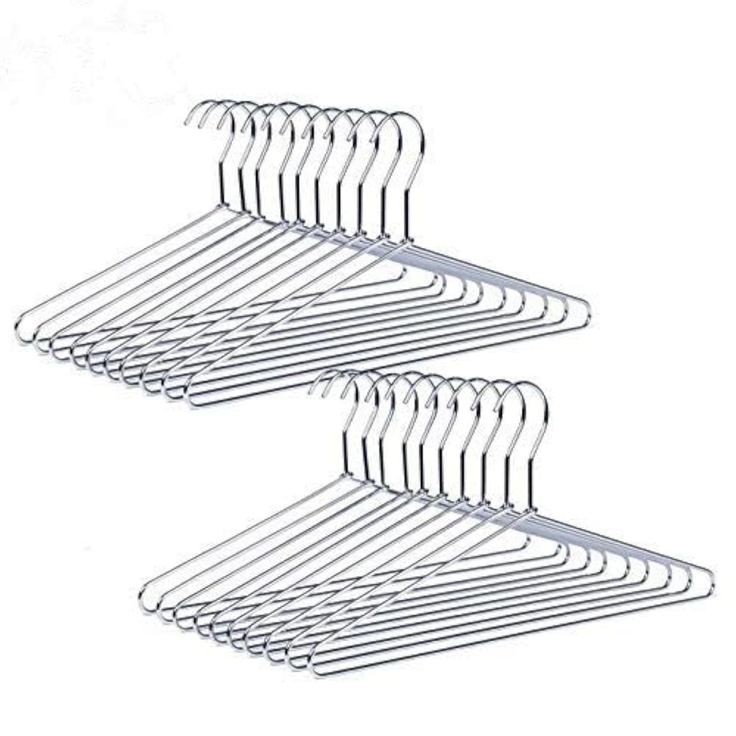 Amber Home 43cm Shiny Chrome Metal Shirt Hanger 20pcs, Space Saving Silver Clothes Hangers, Heavy Duty Strong Wire Hanger for Blouse Dress Coat Jacket Trousers