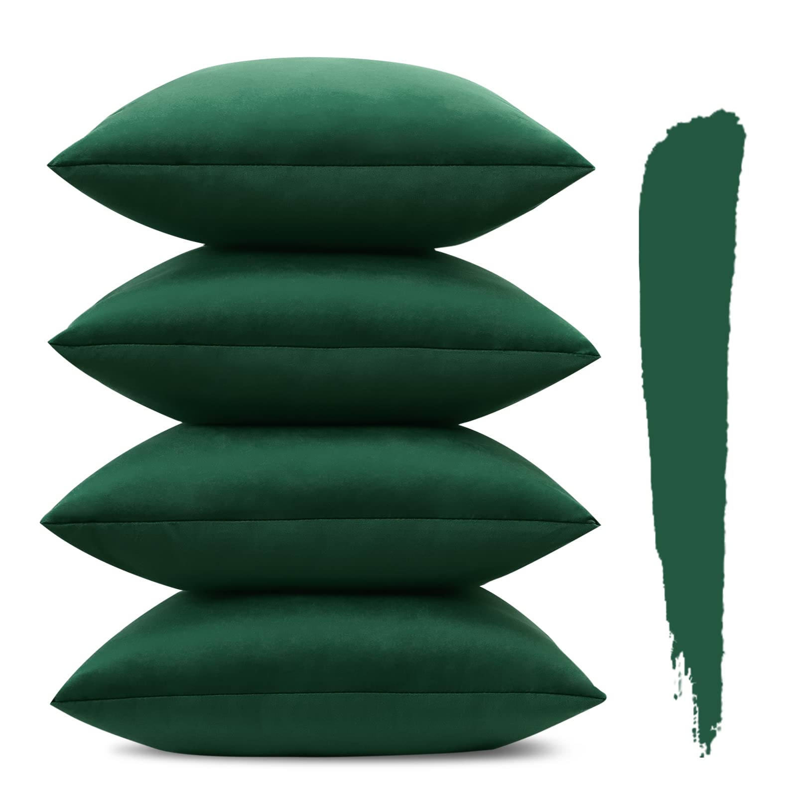 Sungeek Set of 4 Decorative Cushion Covers Solid Soft Velvet Pillow Covers with Invisible Zipper Square Throw Pillow Cases for Sofa Car Patio Bedroom Living Room 45x45cm Dark Green — image 1