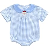 xkwyshop Newborn Baby Boy Girl Christmas Outfit Santa Gingerbread Plaid Romper Doll Collar Short Sleeve Bodysuit Clothes