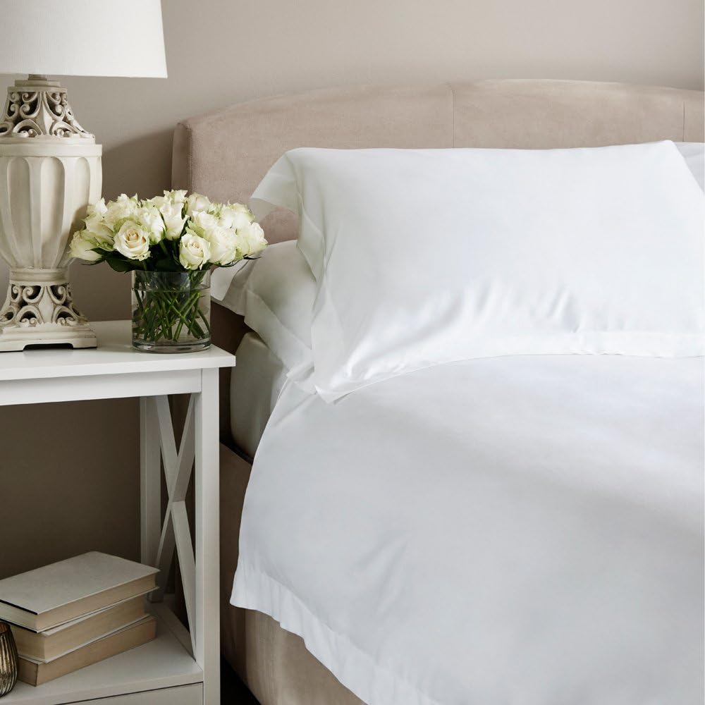 Bamboo Bed Linen - Luxury 100% Bamboo Plain White Duvet Cover with a Plain Oxford Border - 300 Thread Count - Assorted Sizes (White, King - 225cm x 220cm (LxW))