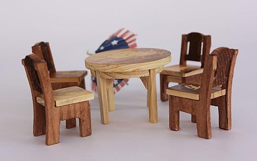 Craft Expertise Wooden Miniature Chair and Table Set for Kids Dollhouse Furniture Set of 2