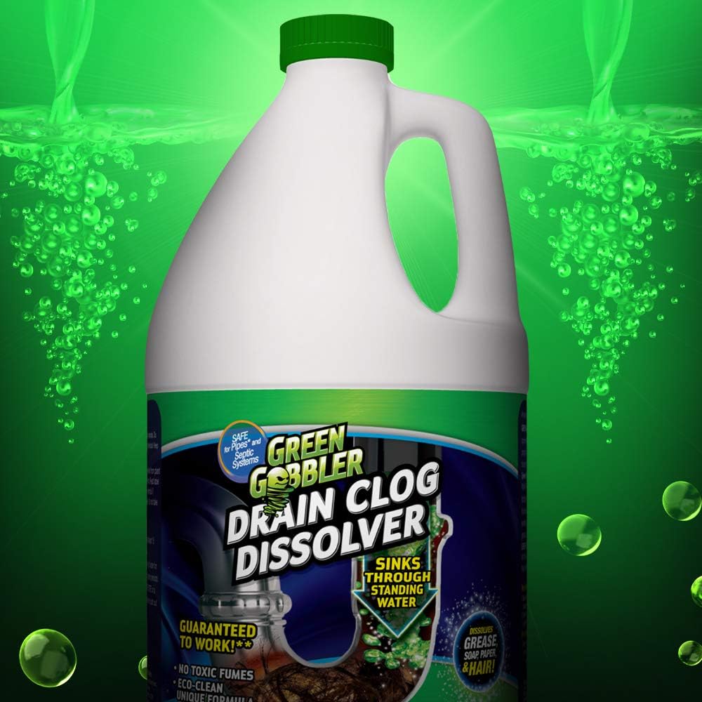 Liquid Clog Remover By Green Gobbler - Drain, Toilet Clog Remover, DISSOLVE Hair & Grease From Clogged Toilets, Sinks And Drains - Drain Cleaner, Works Within Minutes - 1 Gallon: Garden & Outdoor