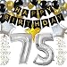 KUNGYO Classy 75TH Birthday Party Decorations Kit-Black Happy Brithday Banner,Silver 75 Mylar Foil Balloon, Star, Latex Balloon,Hanging Swirls, Perfect 75 Years Old Party Supplies