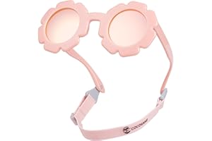 COCOSAND Toddler Sunglasses with Strap Polarized Lens Retro Flexible Flower Frame for Baby Kids Boys Girls Age 3-24 Months