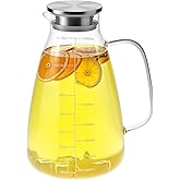 QWORK Glass Pitcher with Lid, 118 OZ Glass Water Pitcher with Precise Scale Line, Hot/Cold Water Jug, for Milk, Beverages