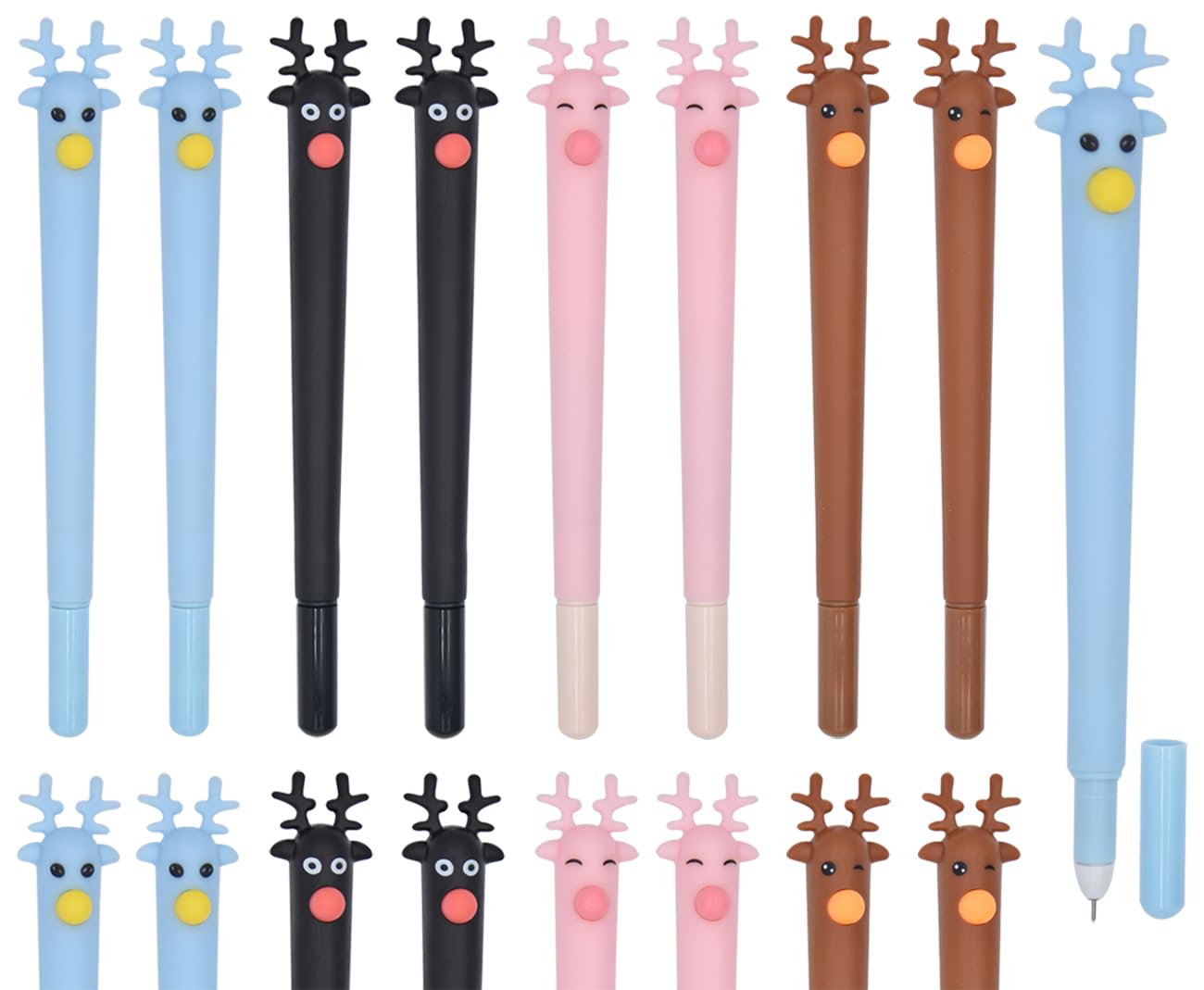 Ranvi Cute Animal Shapes Gel Ink Pens Student Stationery Office Supplies 4 Style - Reindeer(16 Pieces)