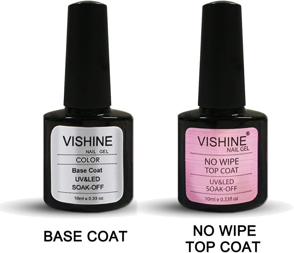 Vishine Base Coat & No Wipe Top Coat Kit Set Soak Off UV LED Vernis à