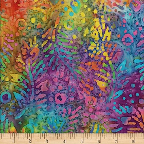 Textile Creations Gypsy Batik Fern with Dots Fabric, Bright Multicolor, Fabric By The Yard