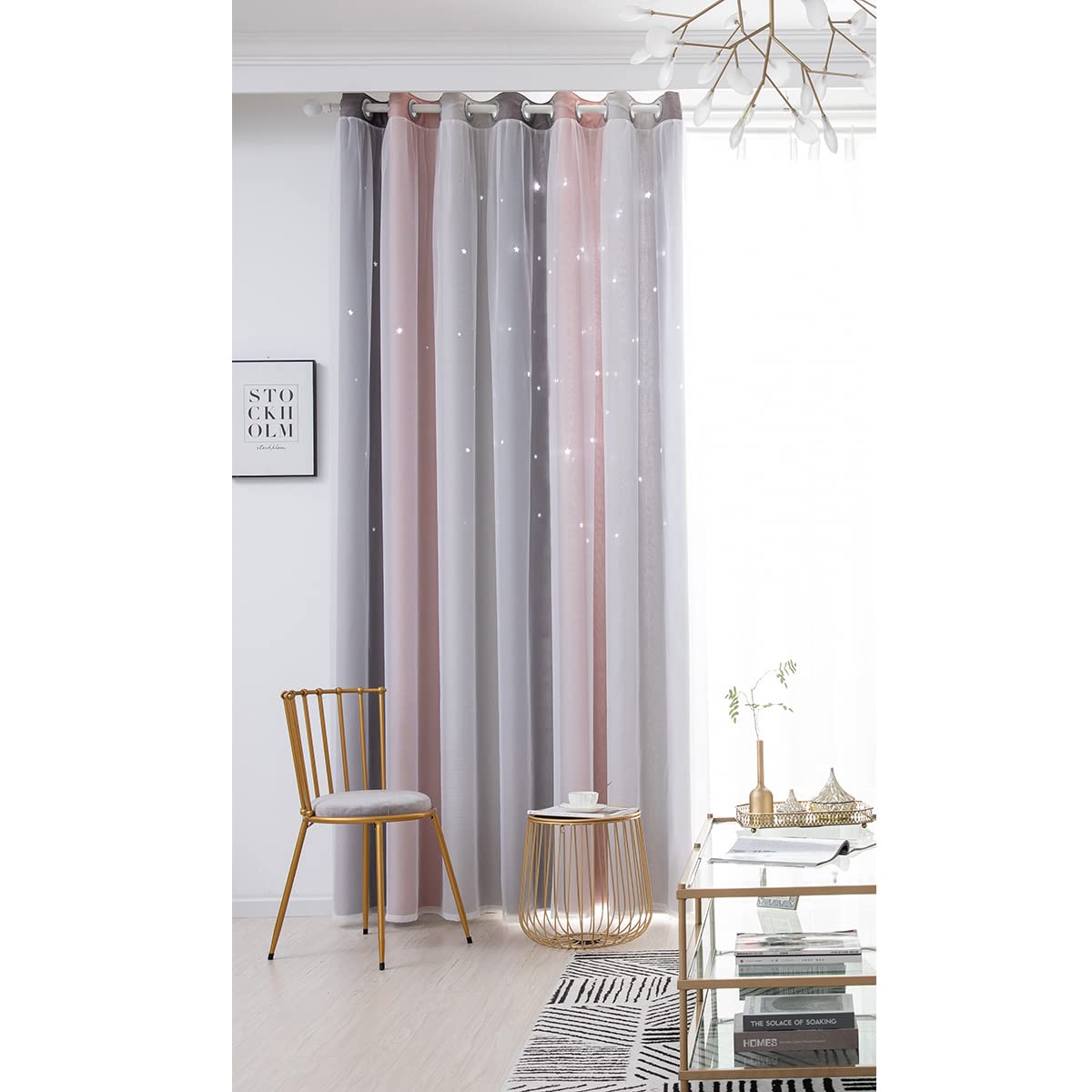 ele ELEOPTION Stars Blackout Curtains, Cut Out Stars Drapery with Eyelet, for Kids Girls Bedroom Living Room Colorful Double Layer Star Window Curtains, 1 Panel (Gray, 53" W x 63" L (134x160cm))