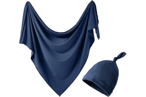 iEvolve Newborn Swaddle Blanket with Hat Set Beanie Newborn Photography Wraps Hospital Receiving Blankets for Girls Boys 35"*