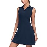 MoFiz Women's Black Sleeveless V-Neck Mini Dress with Shorts - Casual Golf Tennis Dress - Medium