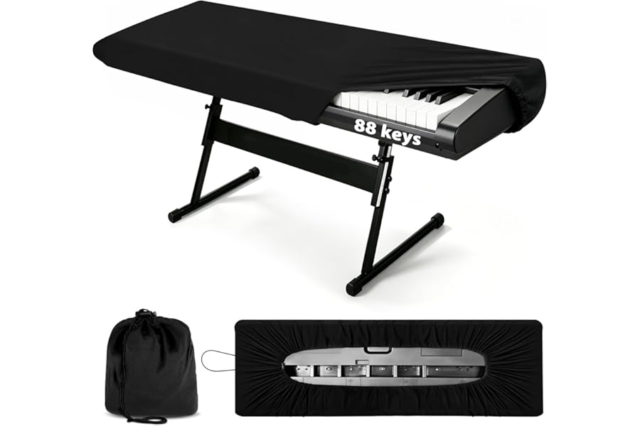 88 Keys Piano Keyboard Dust Cover, Stretchy Protective Keyboard Cover with Elastic Cord Locking Clasp, Universal Fit for All 88 Keys Digital Electronic Pianos, Must Have Piano Accessories