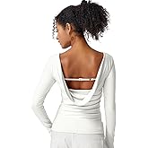 QINSEN Women's Cowl Back Long Sleeve Shirts Boat Neck Double Lined Going Out Tops Stretchy Fitted Casual T-Shirts