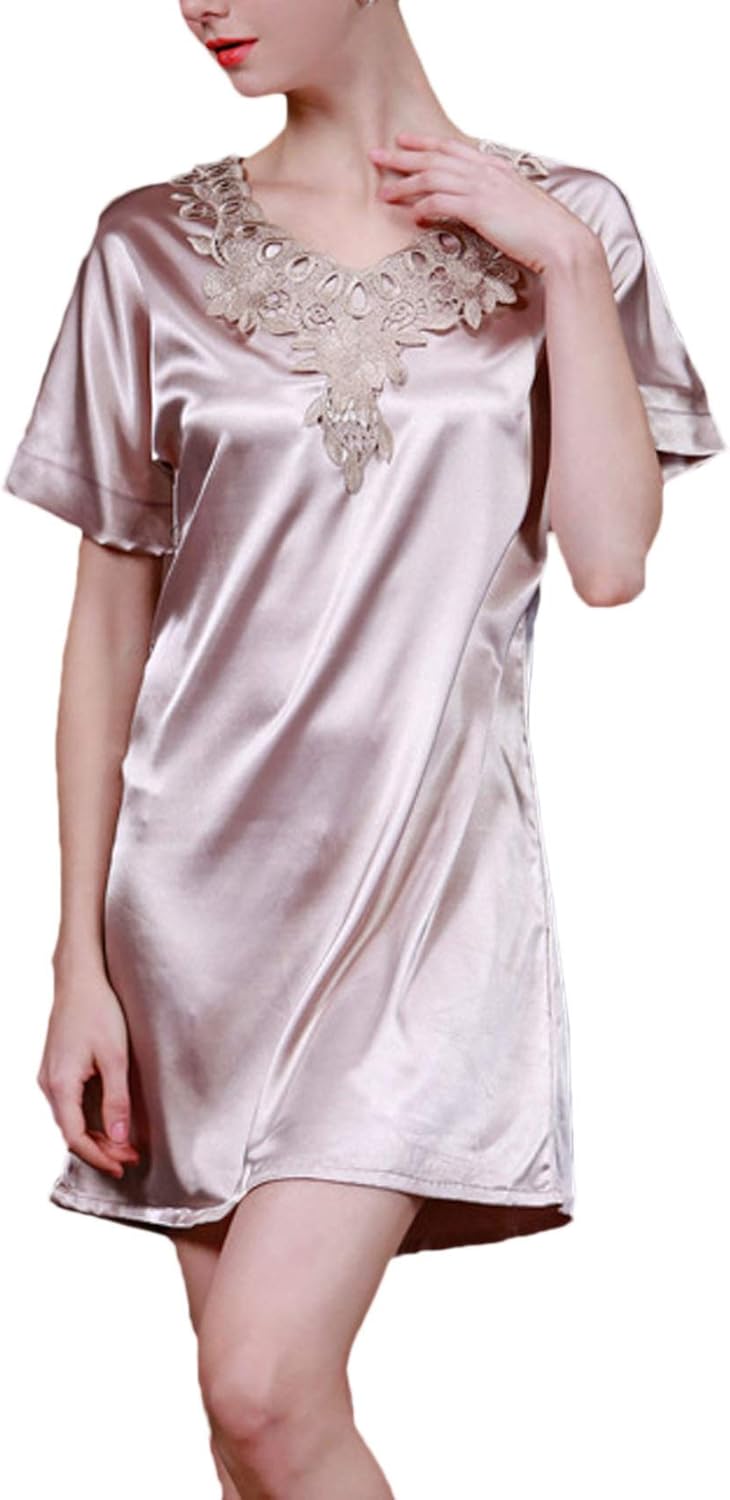 Sleep Dress Ladies Short Elegant Vintage Satin Night Dress Comfortable