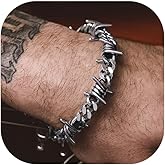 Bandmax Barbed Wire Chain Bracelets for Men Women Stainless Steel/Black/Gold Thorn Cuban Link Chains Bracelet Adjustable Punk Emo Style Jewelry