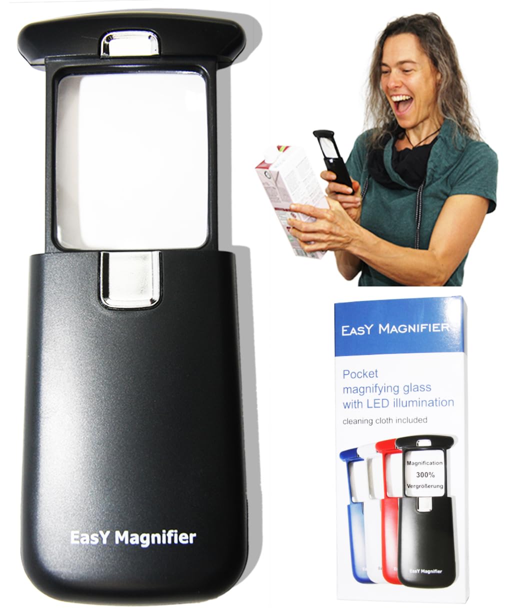 EasY Magnifier Pocket Magnifying Glass with LED Light 30X Small Handheld Lighted Magnify Glasses for Close Work Reading Loupe Hobbies; Mini Lens for Visually Impaired