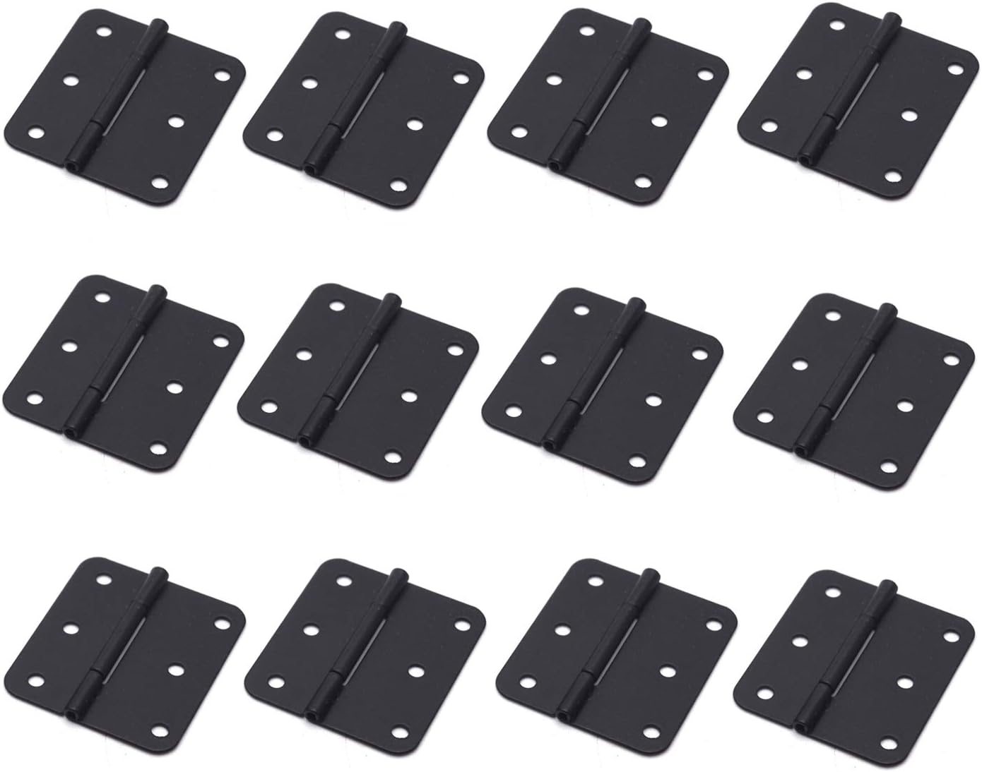 Antrader Asymmetric Door Hinge Cabinet Gate Closet Hinge 1-1/2'' Long Home Furniture Hardware Folding Butt Hinge, Flat Black, Pack of 12