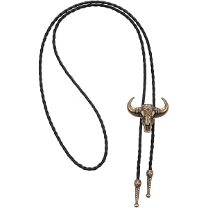 ElevateTech Bolo Tie for Men Rodeo Cowboy Leather Necktie Western Necklace Silver Bolo Necktie Cow Skull Tie