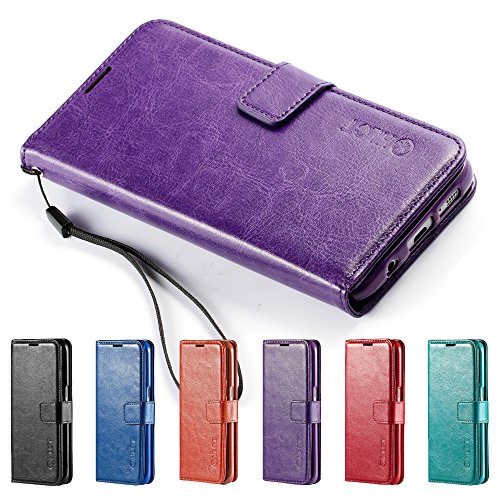 Samsung Galaxy S7 Edge Case, HLCT PU Leather Case, with Soft TPU Protective Bumper, Built-in Kickstand, Cash and Card Pockets (Purple) - Thumbnail 6
