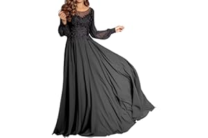 Absyore Long Sleeve Mother of The Bride Dresses for Wedding Chiffon Lace Formal Evening Party Prom Gown