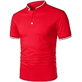 HOOD CREW Mans Fashion Short Sleeve Polo Shirts Summer Casual Band Collar Tops Shirt