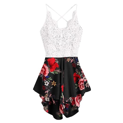 Women Rompers, Sexy Backless Lace Floral Print Jumpsuits Shorts Casual Beach Party Playsuits for Teen Girls