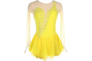 HAWFHH Figure Skating Dress, Women's High Elasticity Competition Skating Wear, Long Sleeve Shiny Rhinestones Dancewear