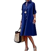 BDAILKA Women's Shirt Dress Casual Midi Dress Button Down V Neck Fit A-Line Shirt Dresses