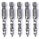 szgate 5PCS Combination Drill Tap Bit Set Screw Tapping Hex Shank HSS MetricImperial Plug Drill Bits Hand Tools 14-20NC