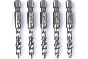 SZGATE 5PCS Combination Drill Tap Bit Set Screw Tapping Hex Shank HSS Metric/Imperial Plug Drill Bits Hand Tools 1/4-20NC