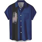 WHO IN SHOP Men's 4th of July American Flag Patriotic Shirts Short Sleeve Button Up USA Memorial Day Shirts