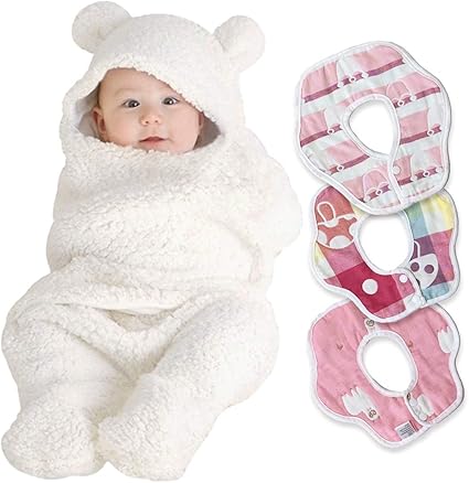 Amazon Coeur おくるみ 春 新生児 人気 ベビー寝袋 ベビーおくるみ 暖かい ベビー服 キッズコスチューム Medium 女の子用スタイ3枚付き おくるみ ベビー マタニティ 通販