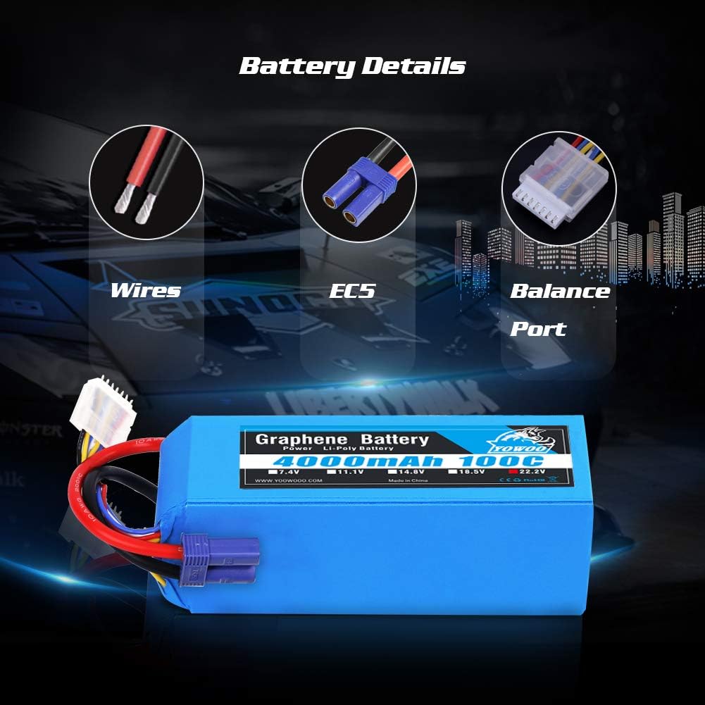 YOWOO Graphene Battery 6S Lipo Battery 22.2V 100C 4000mAh with EC5 Plug for 70MM 80MM 90MM EDF RC Quadcopter Airplane Helicopter RC Car Truck Tank Drone Racing Hobby - Image 5